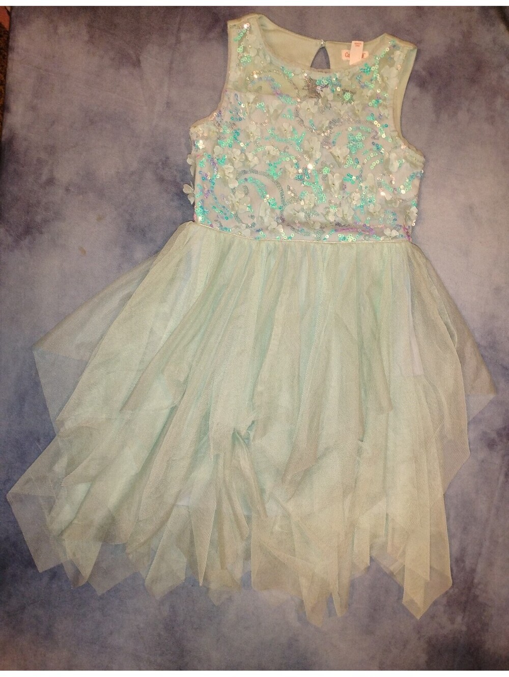 Teal Sequin Flower Tulle Dress